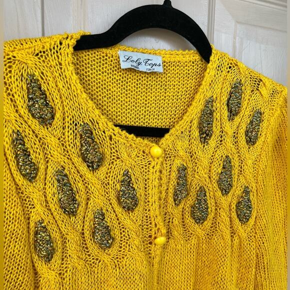 Vintage Loly Tops Yellow Open Knit Short Sleeve Sweater – Made in Italy Medium - Picture 5 of 5